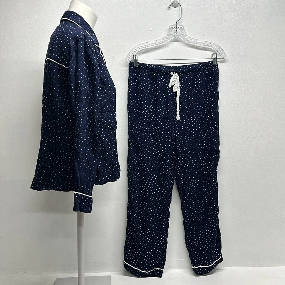 Rails Pajamas Set 2 Piece Long Sleeve Top & Pants Mini Hearts Navy Blue Small
